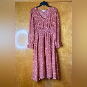 Indigo Rose PinkOrange and White Long Sleeve V-Neck Sundress. Size L
